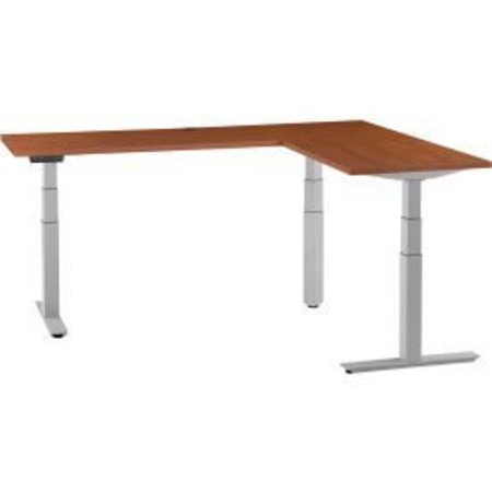 GLOBAL EQUIPMENT Interion    L-Shaped Electric Height Adjustable Desk, 60"W x 24"D, Cherry W/ Gray Base 695777LCHGY